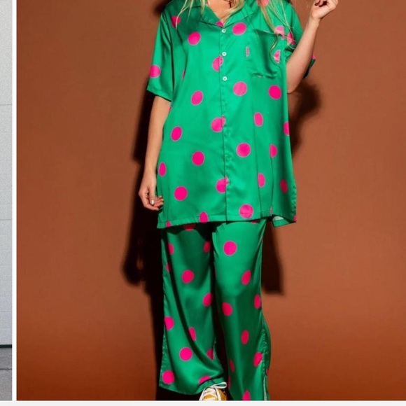 Dressed in LALA Other - Dressed in lala set Green and Pink Polka Dot Pajama Set